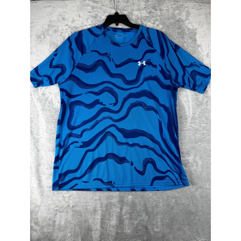 Under Armour XL T-Shirt Mens Blue Excellent Swirl Pattern Loose Fit Athletic